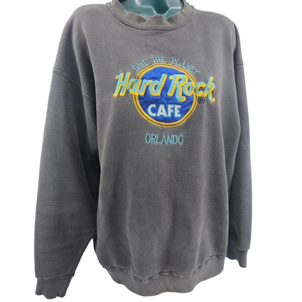 Vintage 90's Hard Rock Cafe Distressed Gray Sweatshirt Save The Planet L 3975